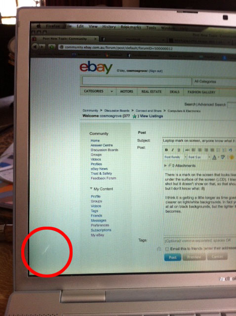 Laptop mark on screen, anyone know what it is? - The eBay Community