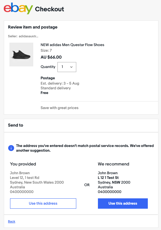 Adidas china outlet address validation