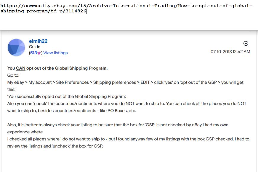 Why is the ebay sponsored Global Shipping Program Page 3 The