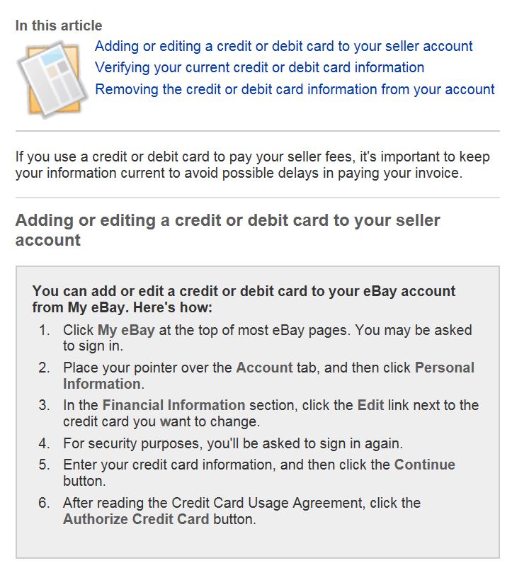 Updating debit card in ebay The eBay Community